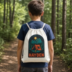 Camping Scene Personalized Drawstring Backpack