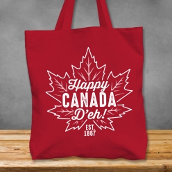 60% OFF: Premium XL Happy Canada D'Eh Red Cotton Tote Bag