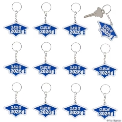 Class of 2026 Blue Graduation Cap Rubber Keychains-12Pk