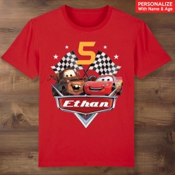 Cars Personalized Name & Age Red T-shirt