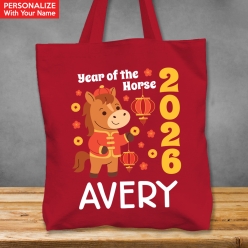 Premium XL Chinese New Year Horse Personalized Red Tote