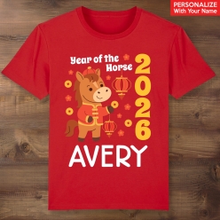 Chinese New Year Horse Personalized Name Red T-Shirt
