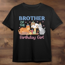 55% OFF: Cat Party Brother of the Birthday Girl Black T-shirt