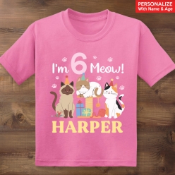 55% OFF: Meow Cat Personalized Name & Age Pink T-shirt