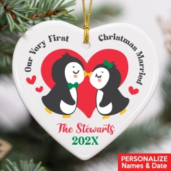 First Christmas Married Custom Ceramic Heart Ornament