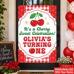 Cherry 1st Birthday PERSONALIZED Giant Vinyl Door Sign