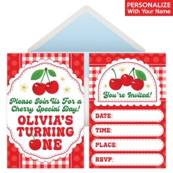 Cherry 1st Birthday PERSONALIZED Invitations - 8 Pk