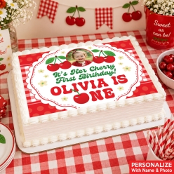 Cherry 1st Birthday Photo Personalized Edible Icing