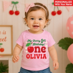 Cherry 1st Birthday Sweet ONE Personalized Pink T-shirt