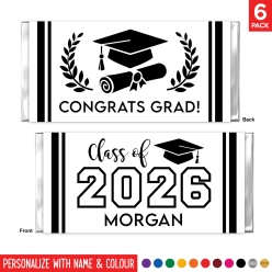 Class of 2026 Personalized Name & Colour Candy Bar Labels 6pk