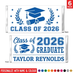 Grad 2026 Personalized Name & Colour Candy Bar Labels 6pk