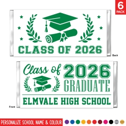 Grad 2026 Personalized School & Colour Candy Bar Labels 6pk