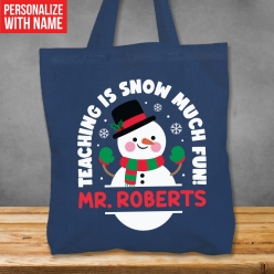Teaching is Snow Much Fun BIG 41cm Blue Cotton Tote Bag