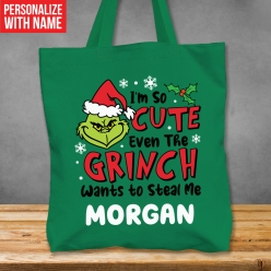 Premium XL Grinch So Cute Personalized Green Tote