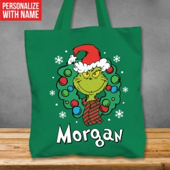 Premium XL Grinch Wreath Personalized Green Tote