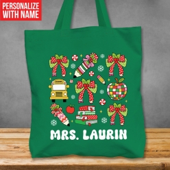 Teacher Retro Christmas Personalized BIG Green Tote