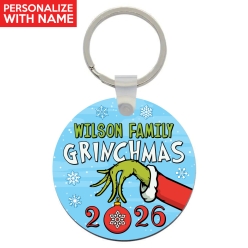 Grinch Family Christmas Wood Personalized Keychain