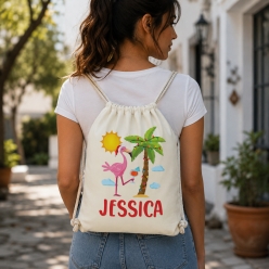 Christmas in July Flamingo Custom Drawstring Backpack