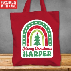 60% OFF: Premium XL Christmas Rainbow Personalized Red Tote