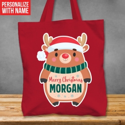 60% OFF: Premium XL Christmas Reindeer Personalized Red Tote