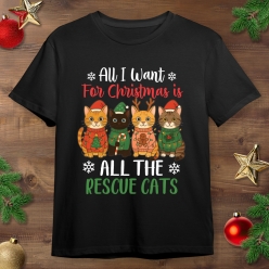 All I Want For Christmas Cats Black T-shirt- All Sizes