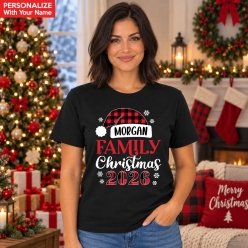 Buffalo Plaid Family Christmas Custom Black T-shirt