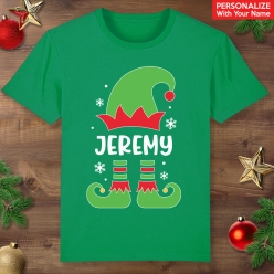 Elf PERSONALIZED Christmas Green T-shirt