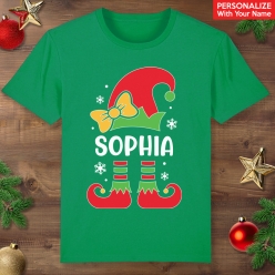 Elf Girl PERSONALIZED Christmas Green T-shirt