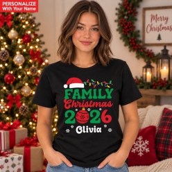 Family Christmas Personalized Name Black T-shirt