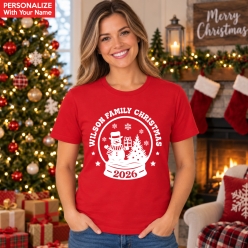 Christmas Snowglobe Family Personalized Name Red TShirt