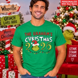 Grinch Family 2026 PERSONALIZED Christmas Green T-shirt