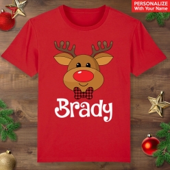 Cute Reindeer Boy Personalized Red T-shirt