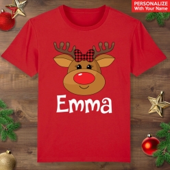 Cute Reindeer Girl Personalized Red T-shirt