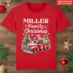 Vintage Truck PERSONALIZED Family Christmas Red T-shirt