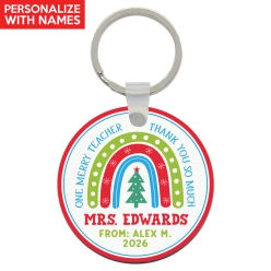 Christmas Merry Teacher Wood Personalized Keychain