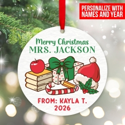 Teacher Merry Christmas 2026 Personalized Wood Ornament