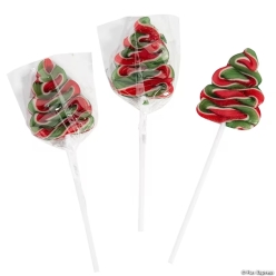 Christmas Tree Fruit Flavoured Swirl Lollipops-12Pk