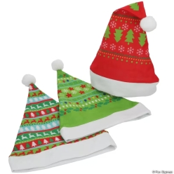 Christmas Ugly Sweater Patterned Santa Hats-3Pk