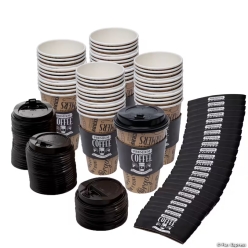 Farmers Market Paper Coffee Cups with Lids & Sleeves-50Pk