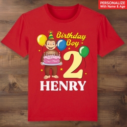 Curious George Personalized Name & Age Red T-Shirt