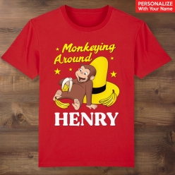 Curious George Personalized Name Red T-Shirt