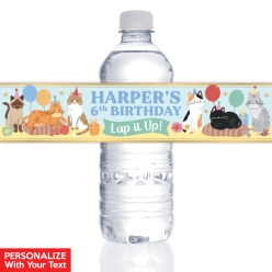 Cute Cat Party PERSONALIZED VINYL Bottle Labels - 10 PK