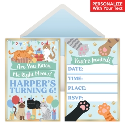 Cute Cat Party PERSONALIZED Invitations - 8 Pk