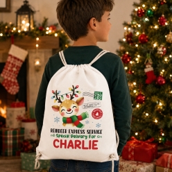 Reindeer Express Personalized Drawstring Backpack