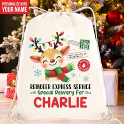 60% OFF: Reindeer Express Personalized Drawstring Backpack