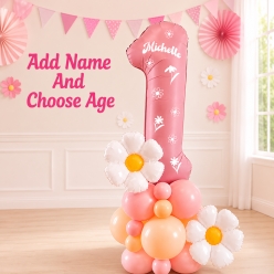 Daisy Party Pink Airfill Personalized Balloon Column