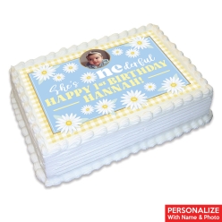 Daisy 1st Bday Photo Personalizable Edible Icing