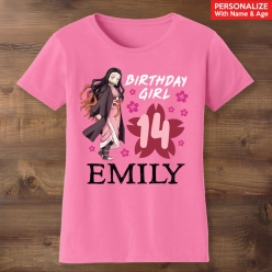 Demon Slayer Birthday Girl Personalized Name & Age Pink