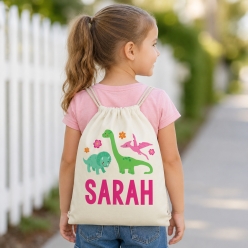 Girl Dino Personalized Name Drawstring Backpack