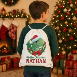 Dinosaur Wreath Personalized Drawstring Backpack